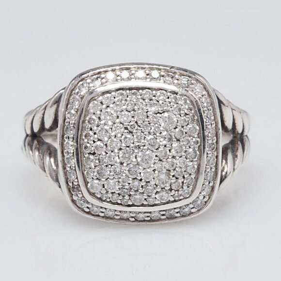 David Yurman 11mm Pave Diamond and Sterling Silver Albion Ring Size 7.5 - Picture 1 of 6